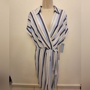 London Times Faux Wrap Midi Dress